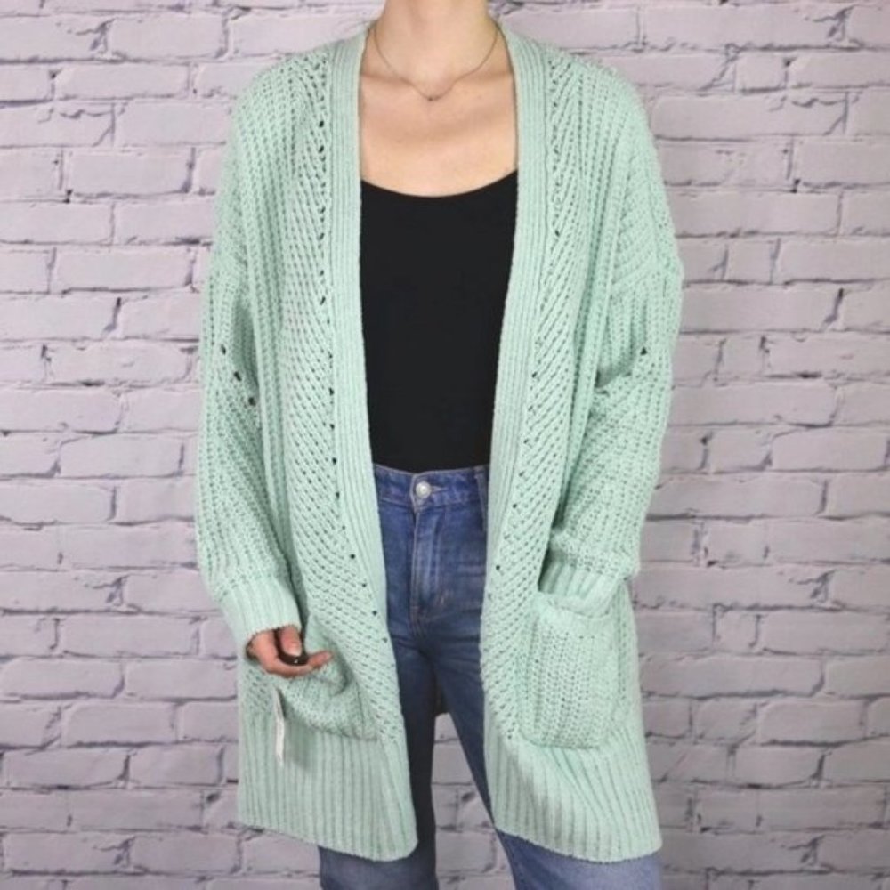 NWT mint green knit open front long cardigan b2